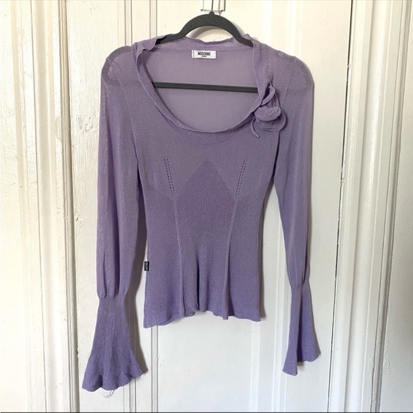 Moschino Flare Sleeve Scoop Neck Knit Sweater Top - Picture 3 of 10